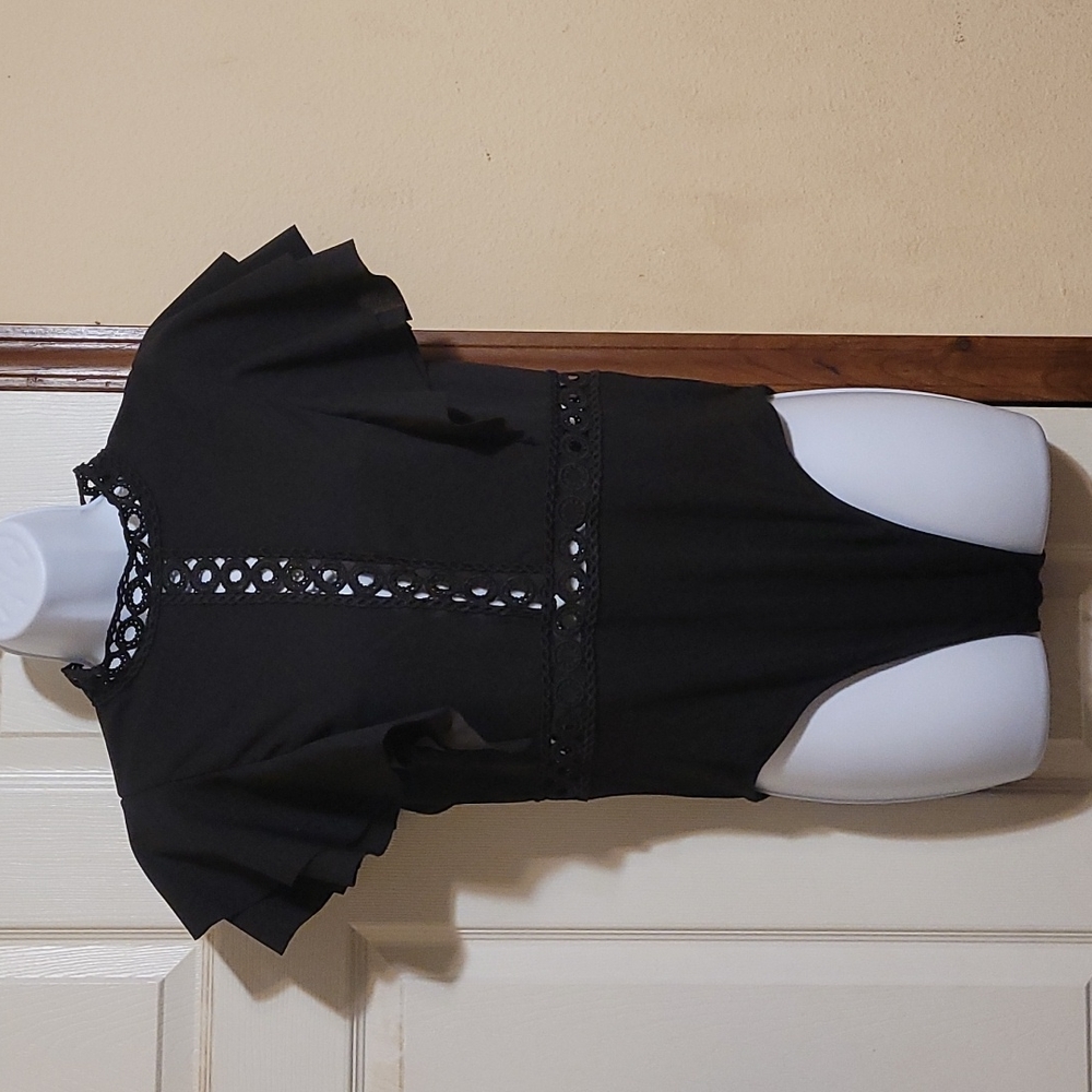 Shein solid with see thru accents blouse